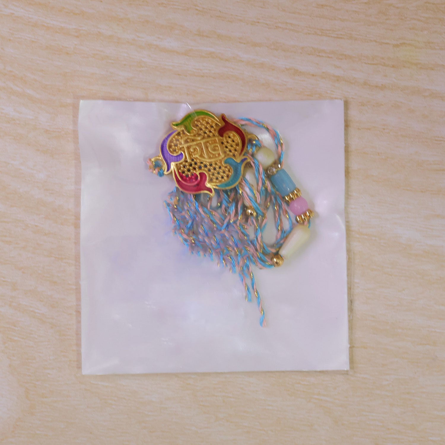 Meenakari Shiv Pendant Rakhi with Multicolor Beads