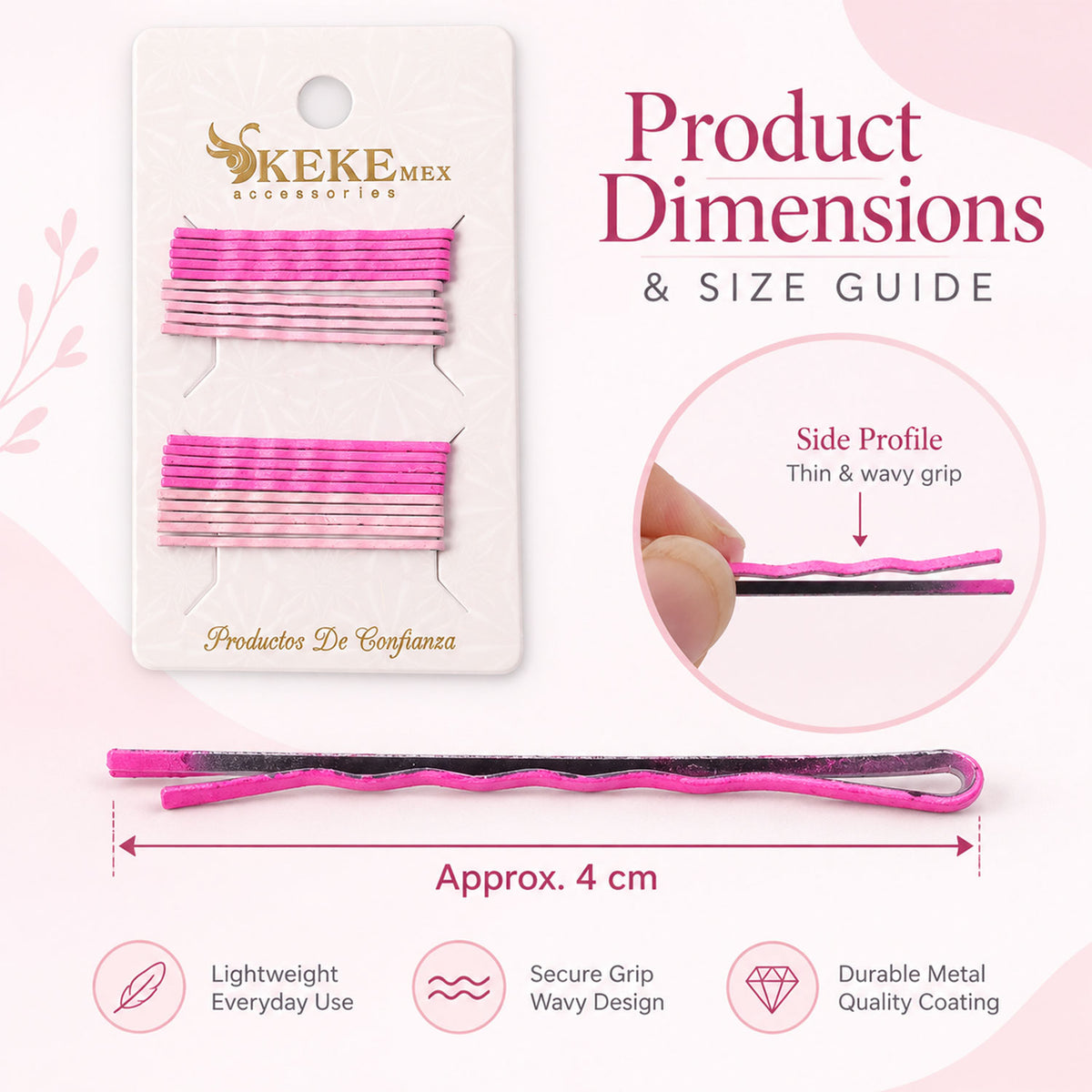 Pink Ombre Metal Bobby Pins Set for Girls and Kids (20 Pc)