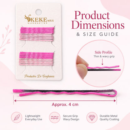 Pink Ombre Metal Bobby Pins Set for Girls and Kids (20 Pc)