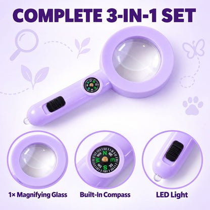 Handheld Magnifying Glass with LED Light and Compass for Nature Exploration (1 Pc)