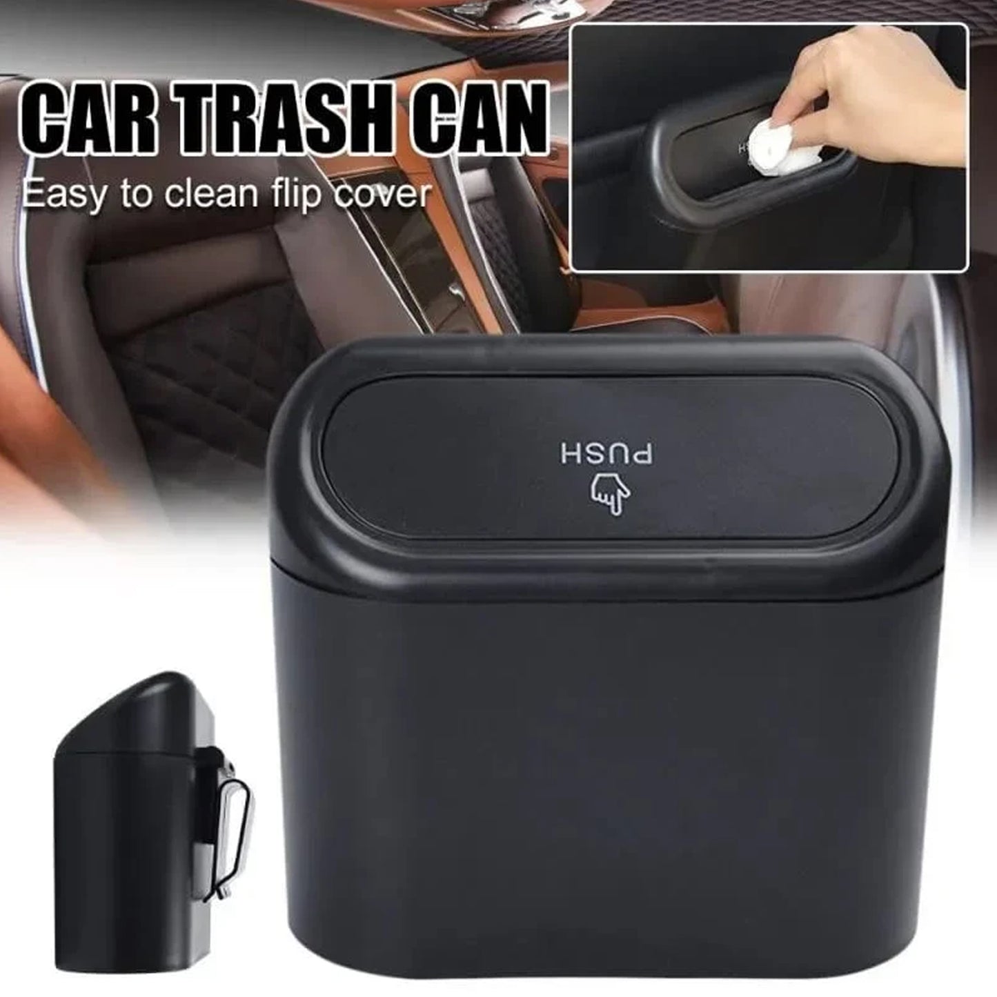 Mini Car Trash Can with Lid, Waterproof Car Trash Bin Storage Box (1 Pc)