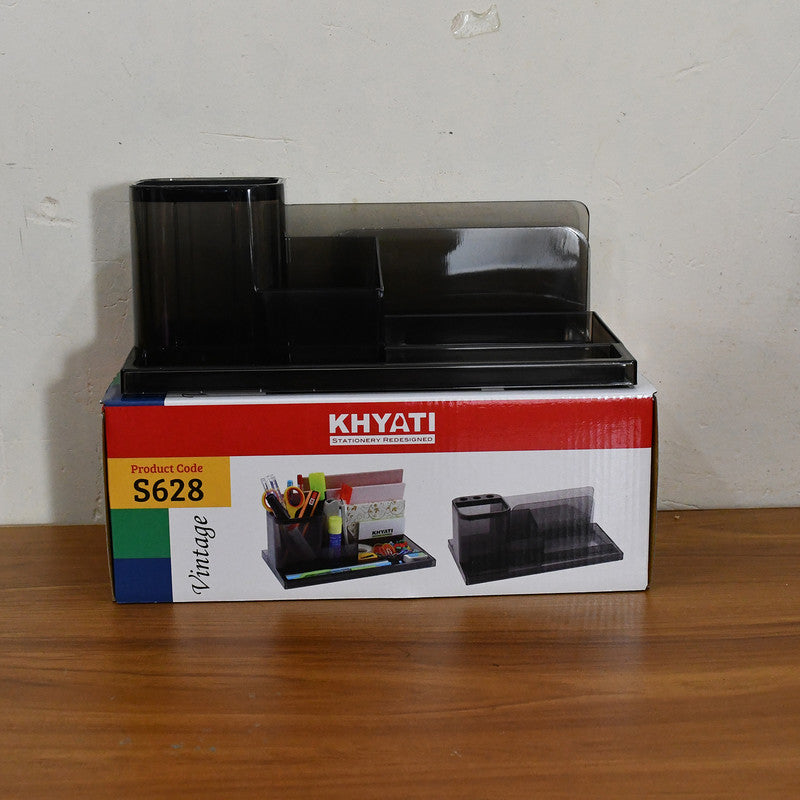 Khyati Desk Organizer – Elegant Smoke Grey Multi-Compartment Stationery Holder