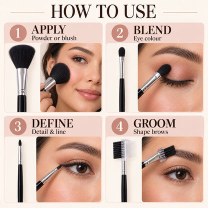 Mini Makeup Brush Set for Face Eye Brow and Lip Makeup with Compact Tools (4 Pc)