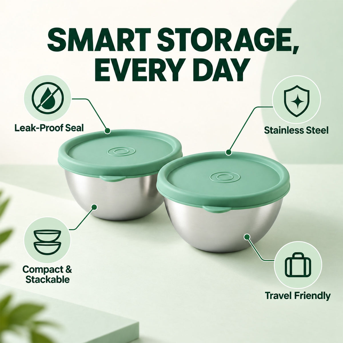 Apex Stainless Steel Container 400 ML with Lid, Kitchen Gift Set (2 Pc Set)