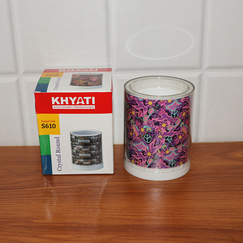 Khyati Crystal Round Pen Stand – Stylish Transparent Desk Organizer