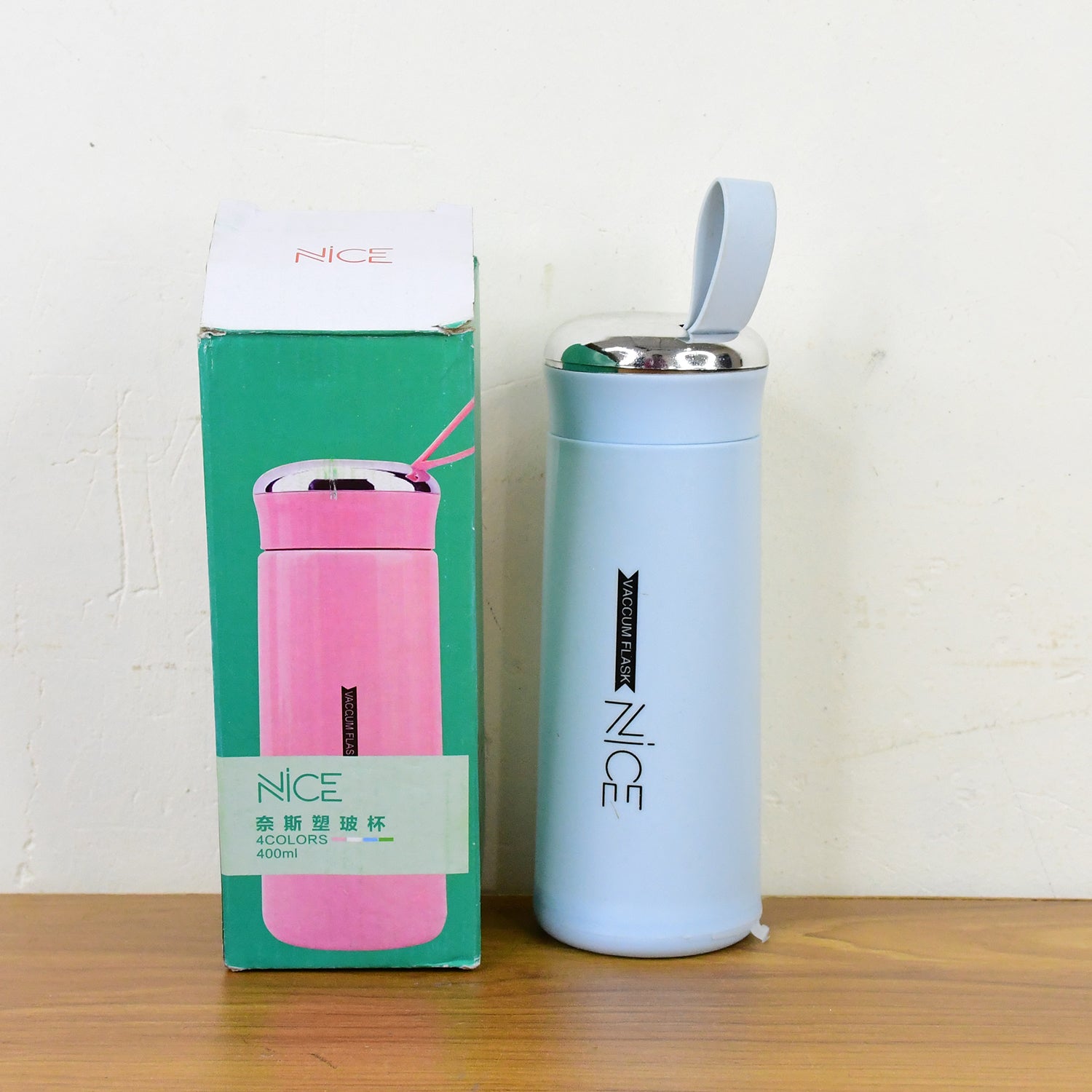 Water bottle 400ml leak proof, glass water bottle with daily water intake for gym and children, Nice Bottle (1 pc / Light Blue Color)