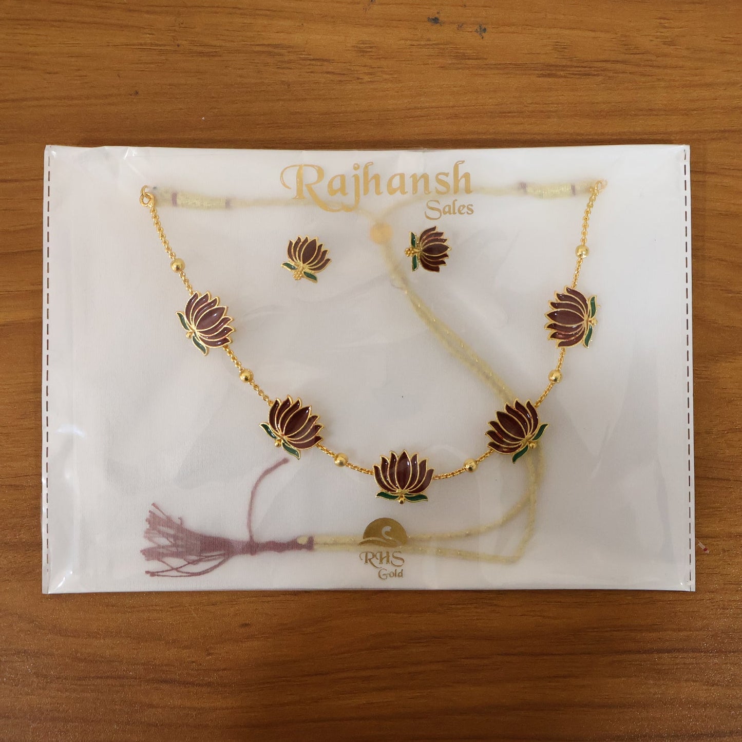 Lotus Design Necklace with Stud Earrings – Traditional Festive Set