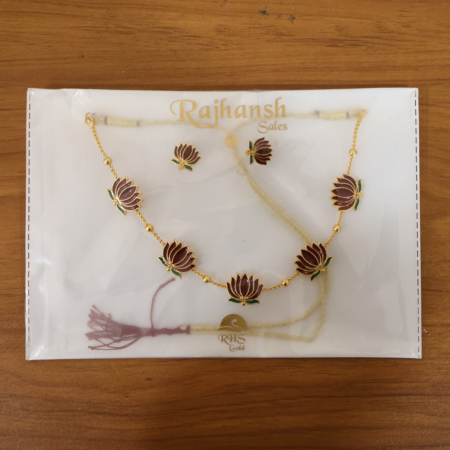 Lotus Design Necklace with Stud Earrings – Traditional Festive Set