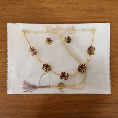 Lotus Design Necklace with Stud Earrings – Traditional Festive Set