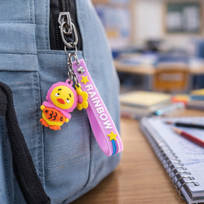 Bag Charm keychain featuring duck and flower decoration