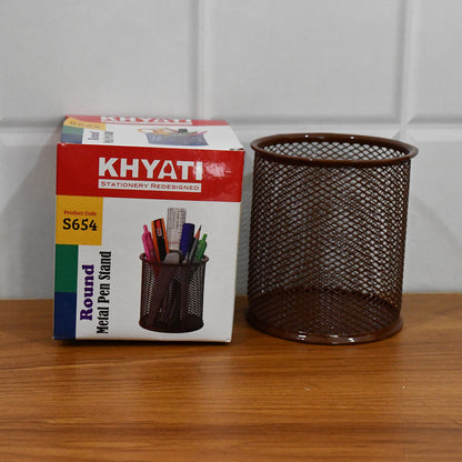 Khyati Round Metal Pen Stand – Durable Mesh Pencil Holder for Office, Home & Study Desk