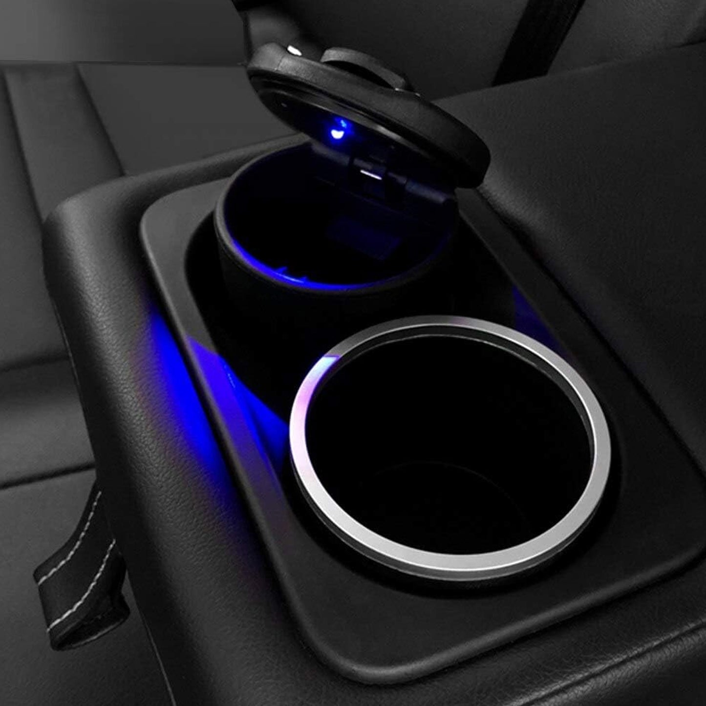 Portable Car Ashtray with Lid and Blue LED Light (1 Pc)