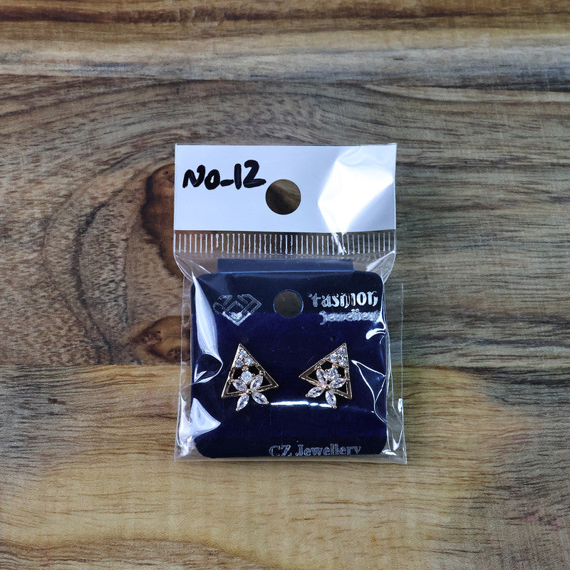 Trendy Triangle Floral Design CZ Stone Stud Earrings for Women