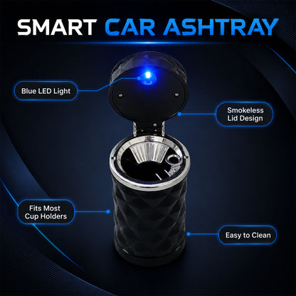 Car Cupholder Ashtray – LED Light, Lid & Portable Bin | Velvet Wheels