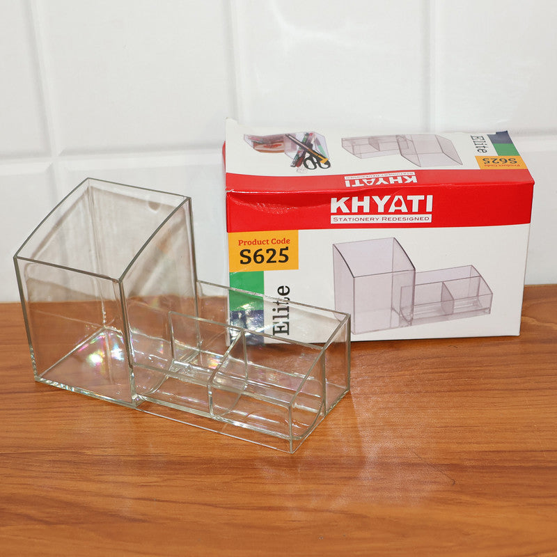 Khyati Elite Acrylic Desk Organizer – Multi-Compartment Transparent Stationery Holder