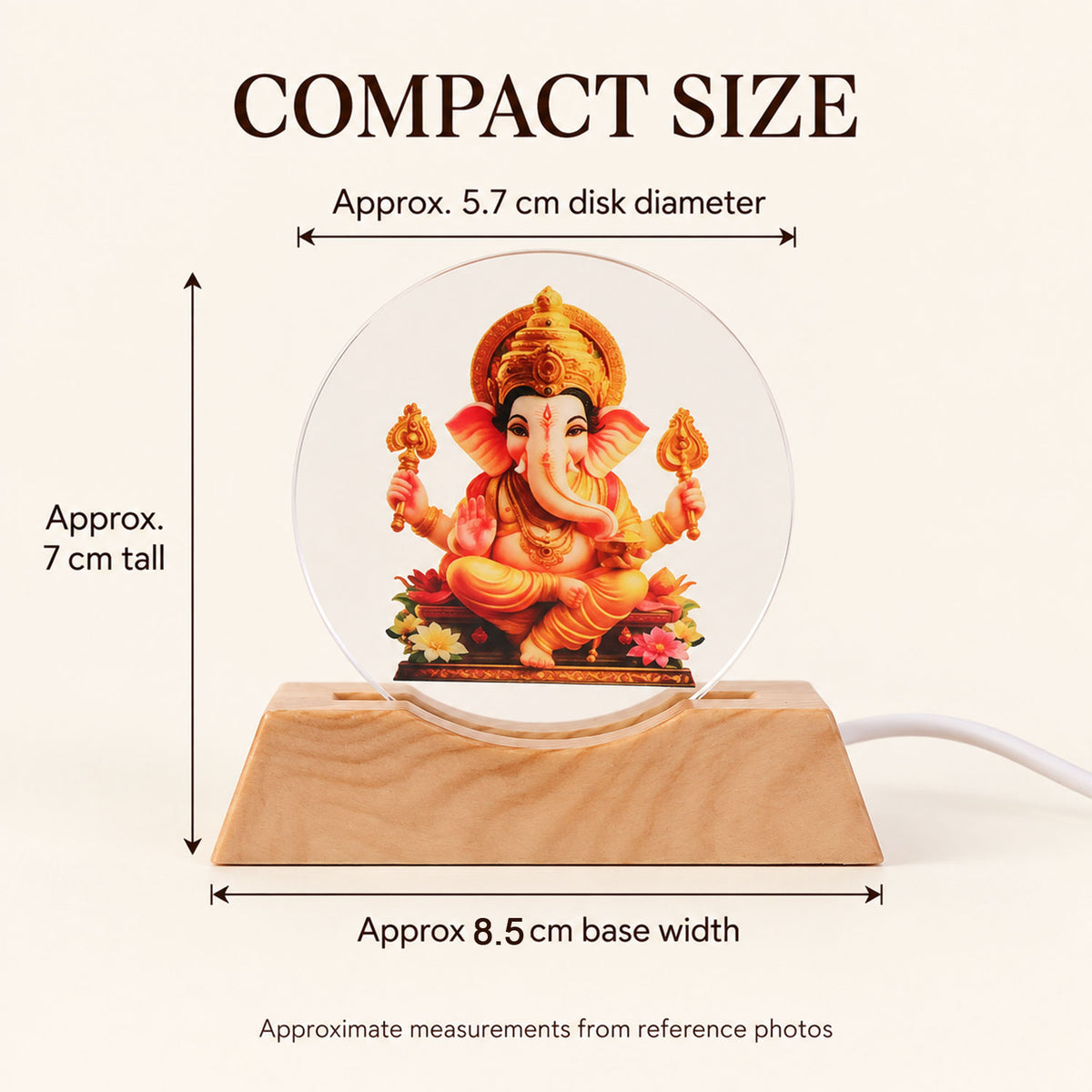 3D Ganesha Acrylic LED Lamp with Warm Golden Glow for Decor (1 Pc)