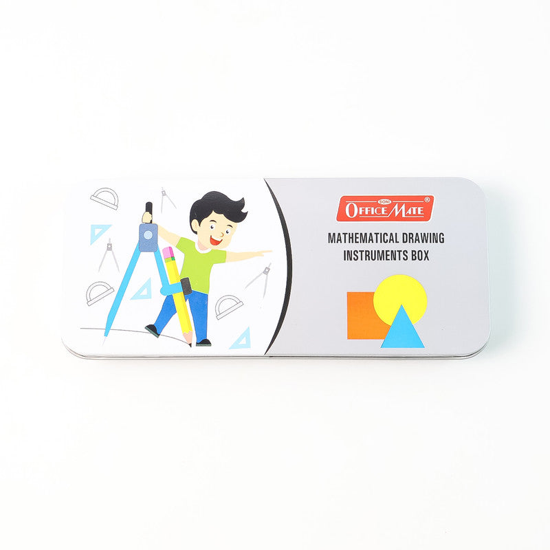 Office Mate Mathematical Drawing Instrument Box — Complete School / Engineering Compass & Geometry Set in Metal Case