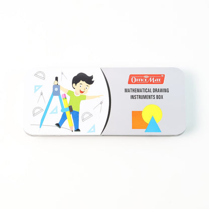 Office Mate Mathematical Drawing Instrument Box — Complete School / Engineering Compass & Geometry Set in Metal Case