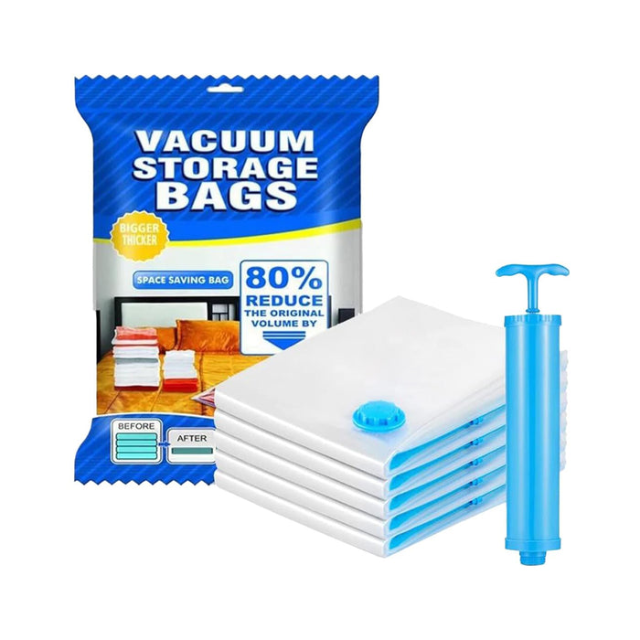 Vacuum Storage Bags with Suction Pump & Shirt clips - Vacuum Bags - Big Capacity Vacuum Seal Bags for Travel Clothes Blankets Pillows, Compression Bags | Space Saver Vacuum Storage Bags (5 Pcs Set)