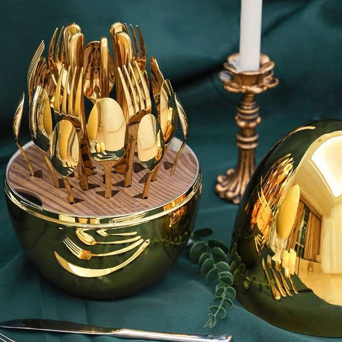24-Piece Cutlery Set with Unique Oval Stand | DeoDap