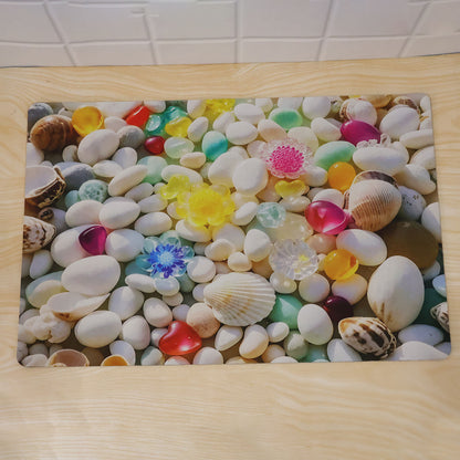 3D Pebble Stone Shower Mat, Seashell Print Water Absorbent Rug (1 Pc, 58x38 Cm)