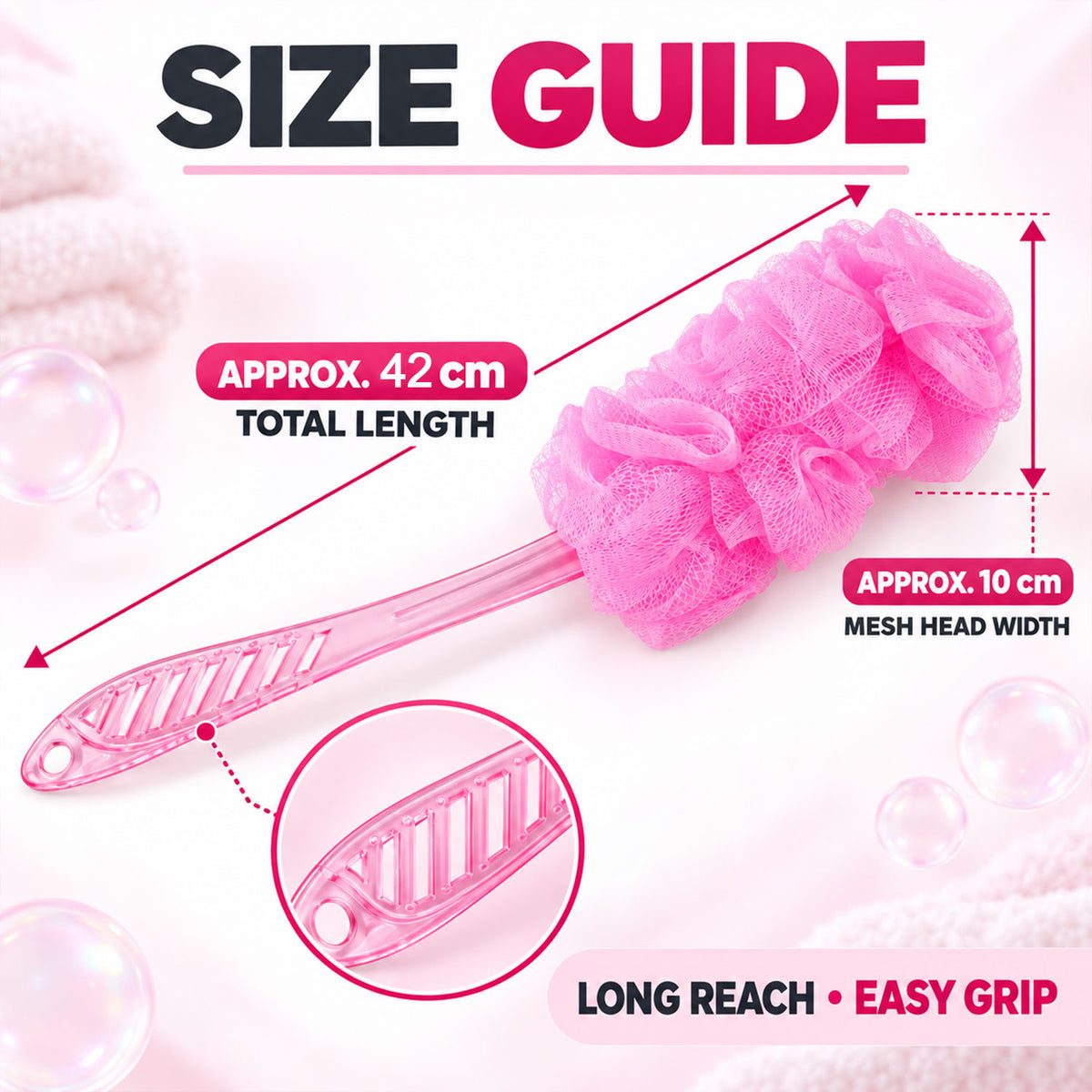 Long Handle Back Scrubber for Bathroom Shower, Body Loofah Brush 45 Cm (1 Pc)
