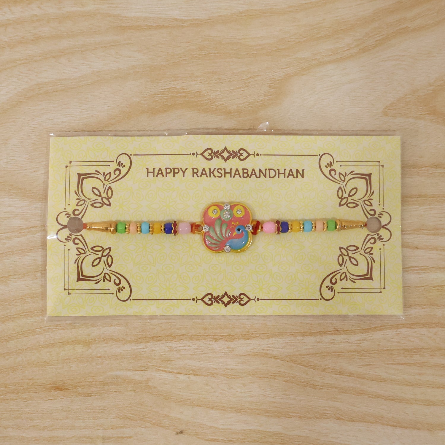 Colorful Peacock Design Rakhi with Decorative Beads (1 Pc)