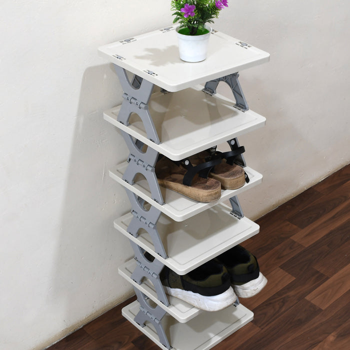9097 Smart Shoe Rack with 6 Layer Shoes Stand Multifunctional Entryway Foldable & Collapsible Door Shoe Rack Free Standing Heavy Duty Plastic Shoe Shelf Storage Organizer Narrow Footwear Home (Mix Color )