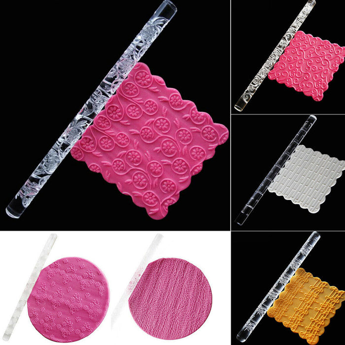 Textured Embossed Acrylic Rolling Pins Fondant Cake Decorating Tools (1 Pc)