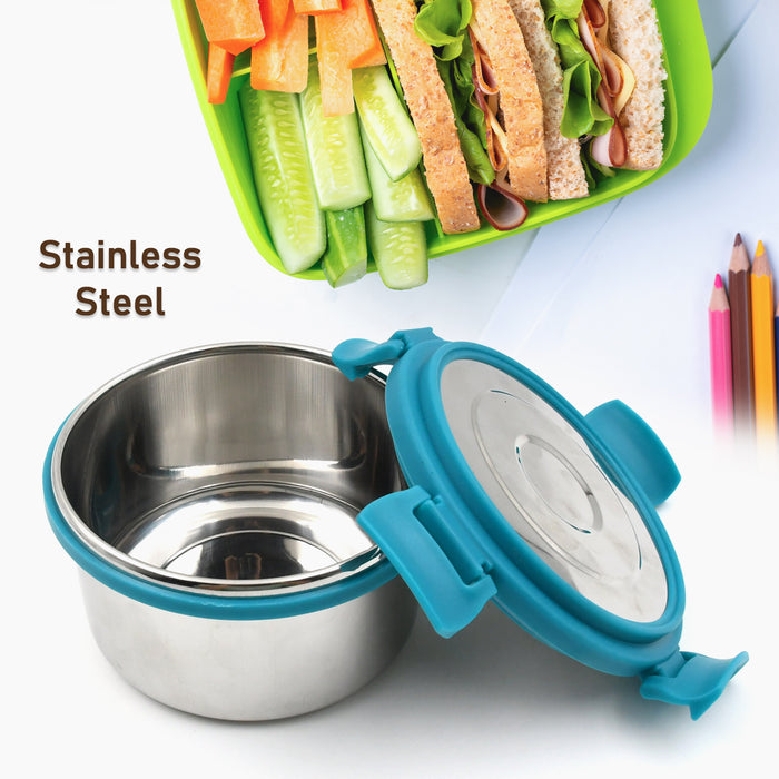 Miracle Solo round Lunch box High Grade Stainless Steel Double Wall Insulated 300ML Food Container 4 Lock Clip Leak Proof Lid, Best Return Gift for Any Occasion (1 Pc)