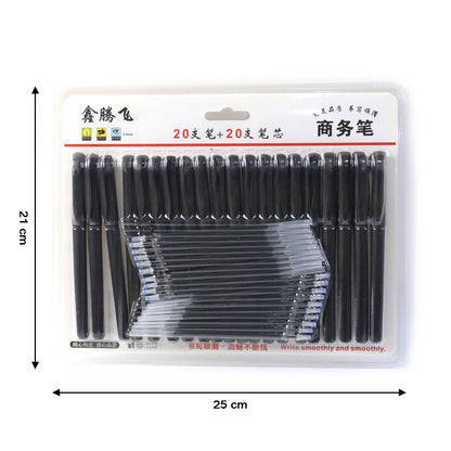 Refillable Black Marker Pen with Extra Ink Refills 20 pieces (1 Set)