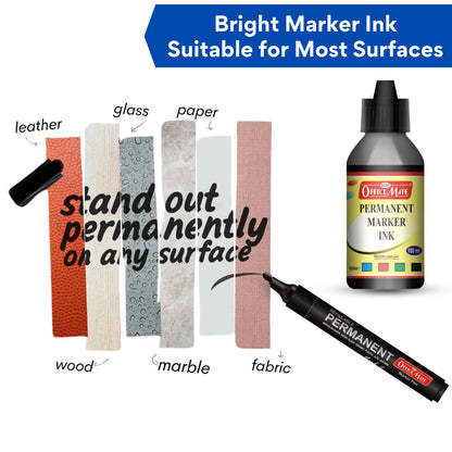 Officemate Permanent Marker Ink 100ml – Black, Long-Lasting Refill Ink for Permanent Markers