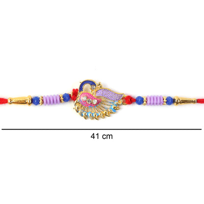 Designer Peacock Rakhi with Beads and Thread Traditional Rakhi (1 Pc)