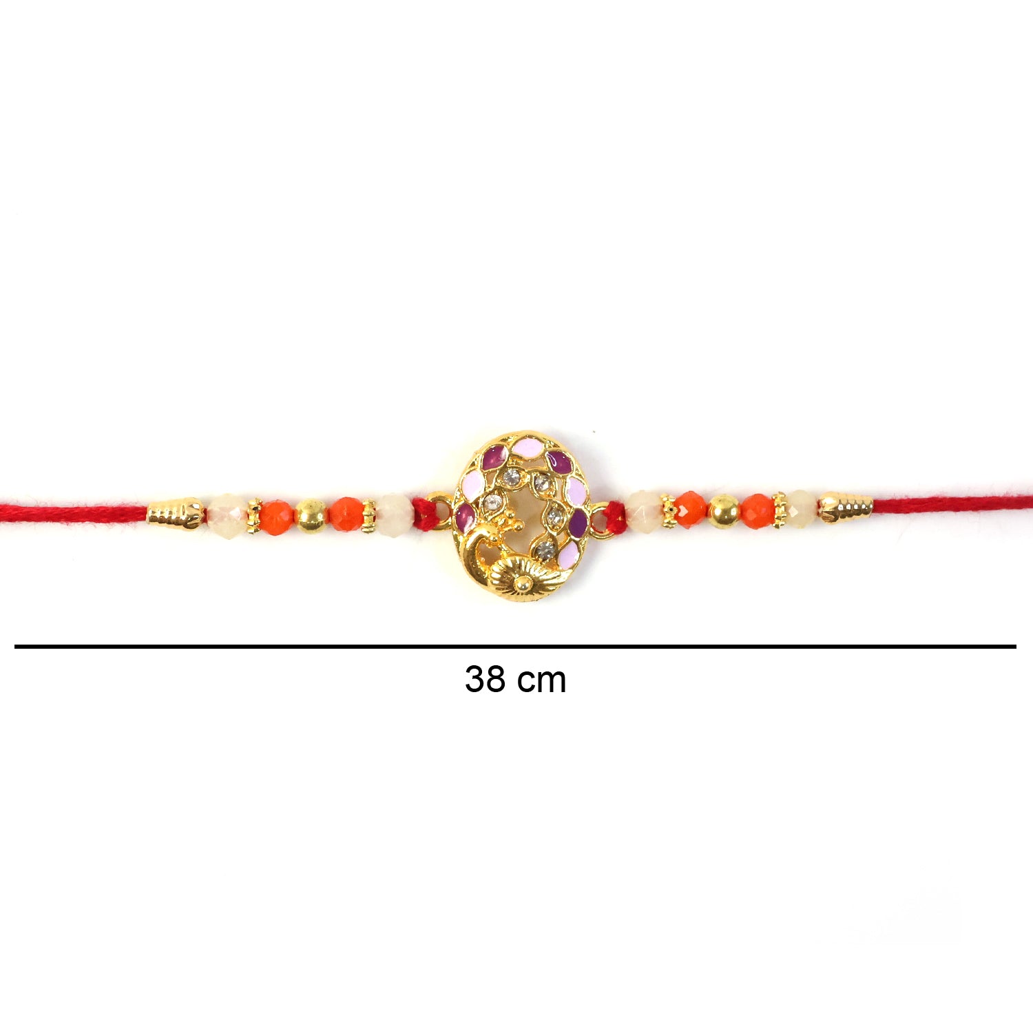 Peacock motif rakhi detailed with multicolor beads and comfortable thread