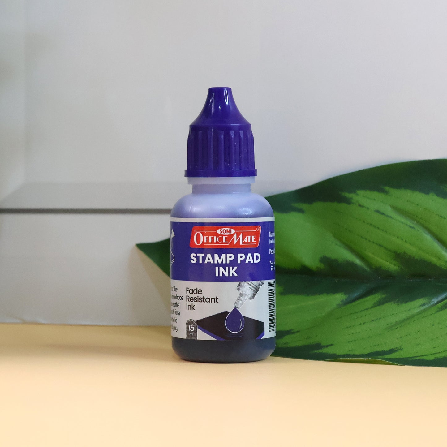 Officemate Stamp Pad Ink Blue – 15 ml Bottle | Fade-Resistant, Quick-Drying Refill Ink