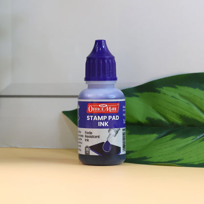 OfficeMate Stamp Pad Ink Blue – 15 ml Bottle | Fade-Resistant, Quick-Drying Refill Ink