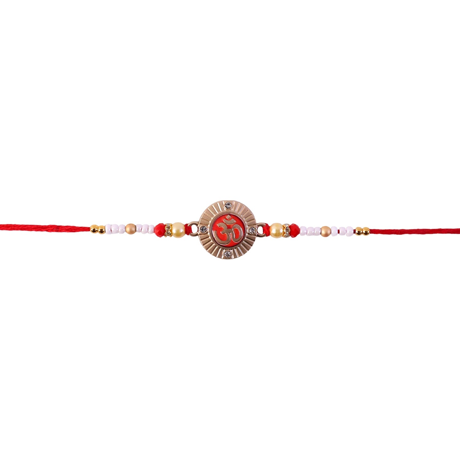 Om Round Charm Rakhi with Pearl Beads for Brothers (5pcs)
