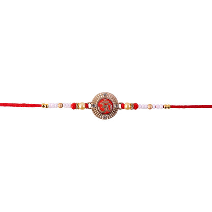 Om Round Charm Rakhi with Pearl Beads for Brothers (5pcs)