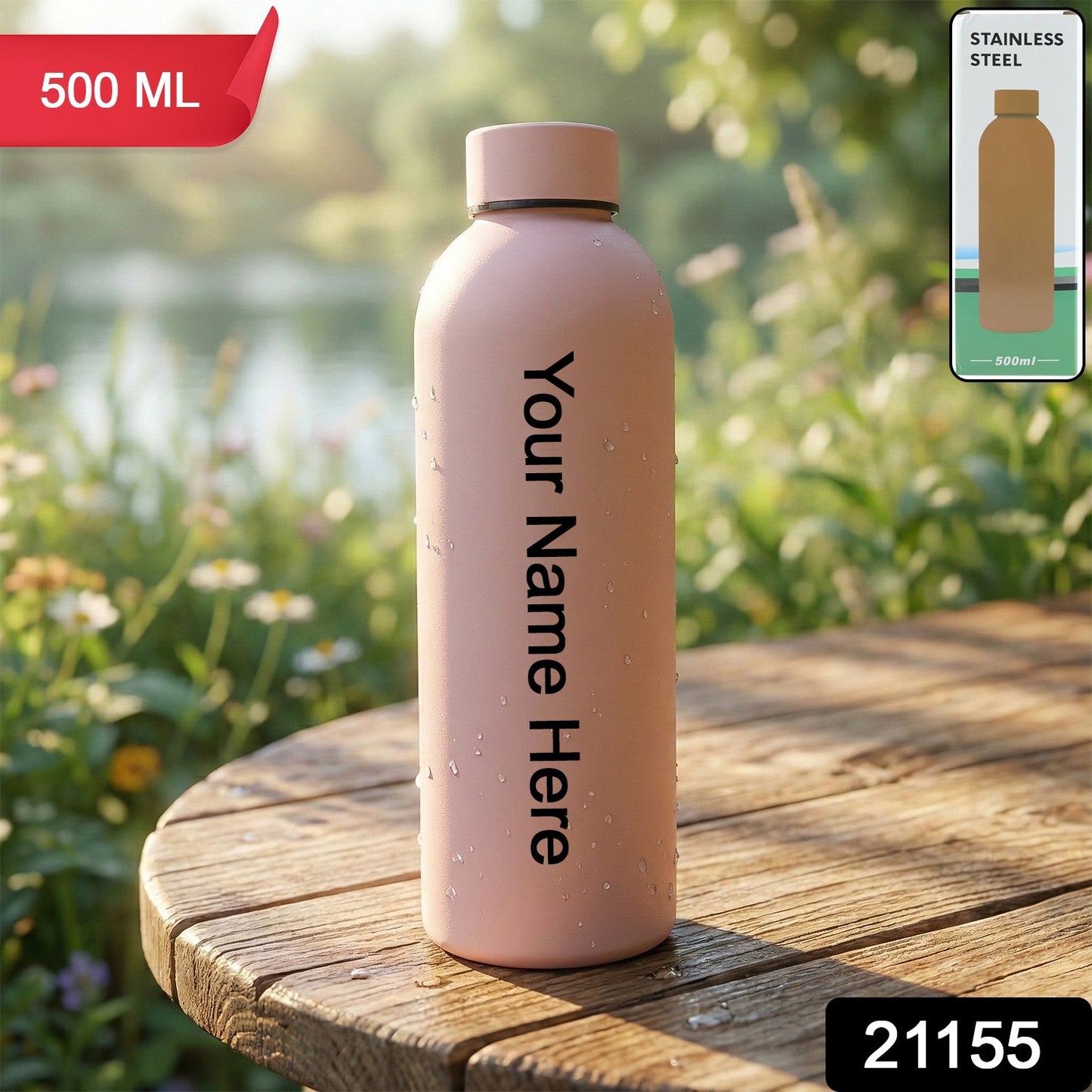 Customize Stainless Steel Double Wall Vacuum-Insulated Drink Water (Pink / 500 ML Approx)