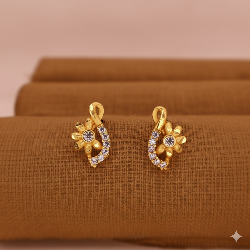 Gold Plated Floral S-Curve Stud Earrings with AD for women and girls