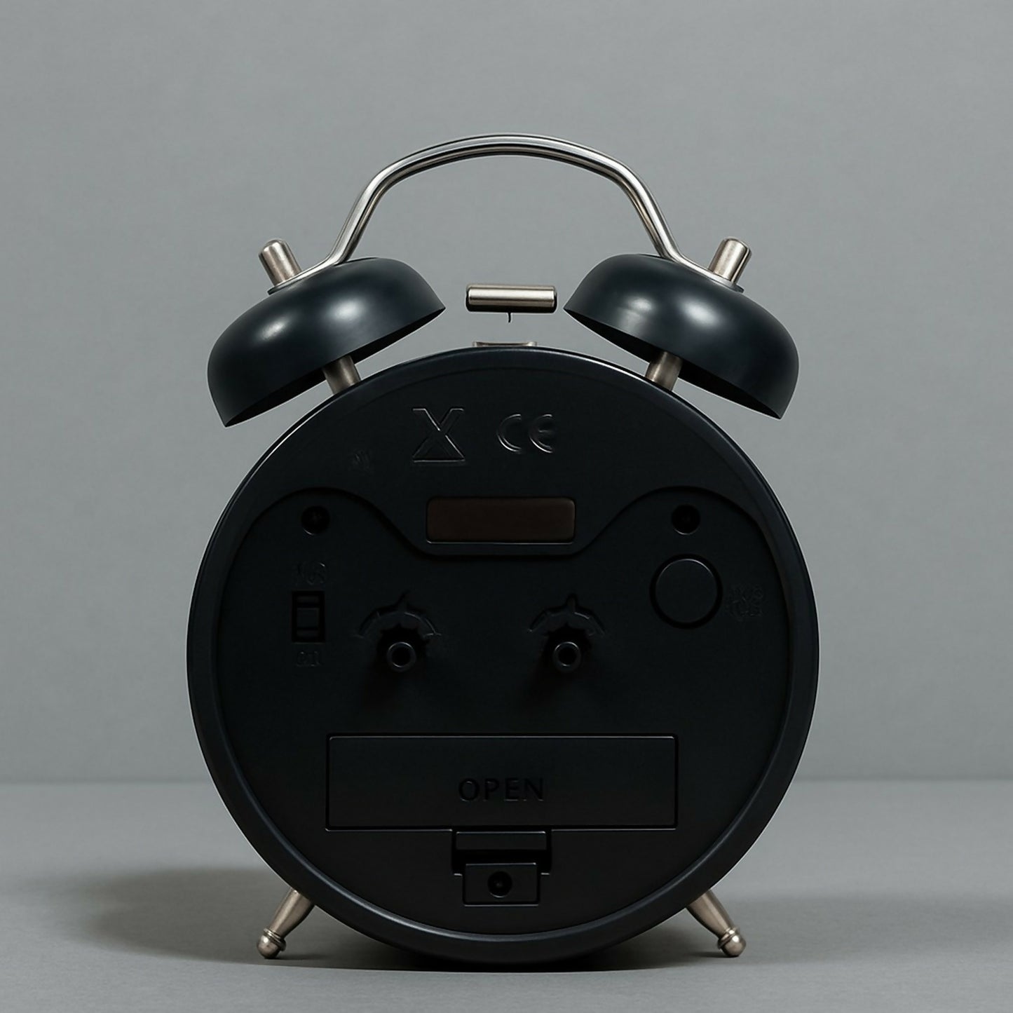 Black Twin Bell Alarm Clock – Loud Analog Desk Clock with Green Numbers