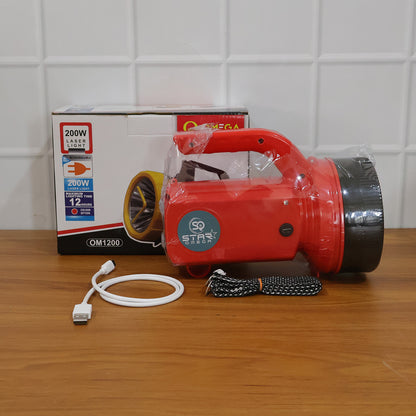 OMEGA 200W High Power LED Laser Torch Light with Side Emergency Light Panel (1 Pc)