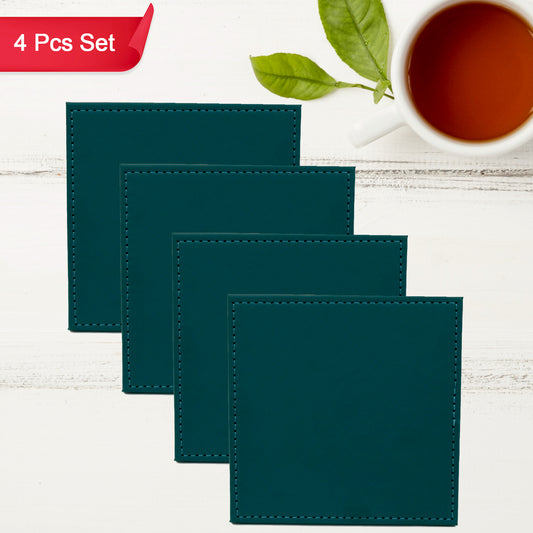 Square Tea Coaster - Dining Table Decor Accessories - Coaster for Dining Table for Hot Pots Coasters for Cups Durable and Long-Lasting, Leather Coffee Table for Home or Office Use (4 pc)