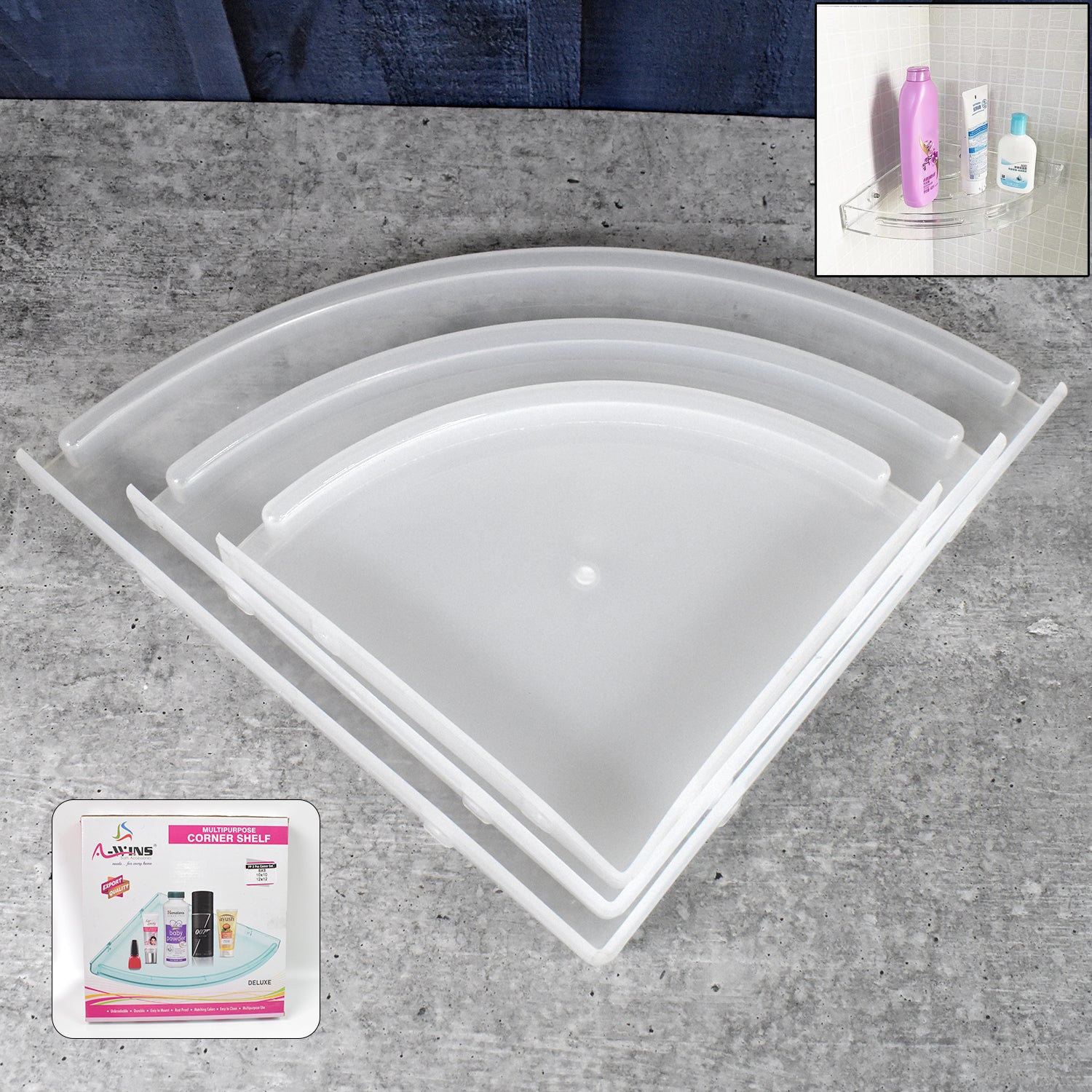 Plastic Bathroom Corner Shelf Rack Set (3 Pcs) | Wall Mount Organizer ...