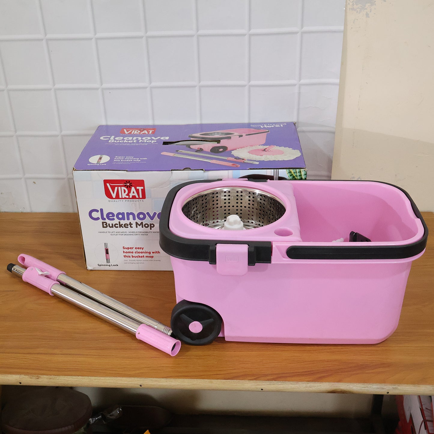 Quick Spin Mop With Steel Spin, Bucket Floor Cleaning, Easy Wheels & Big Bucket, Floor Cleaning Mop with Bucket