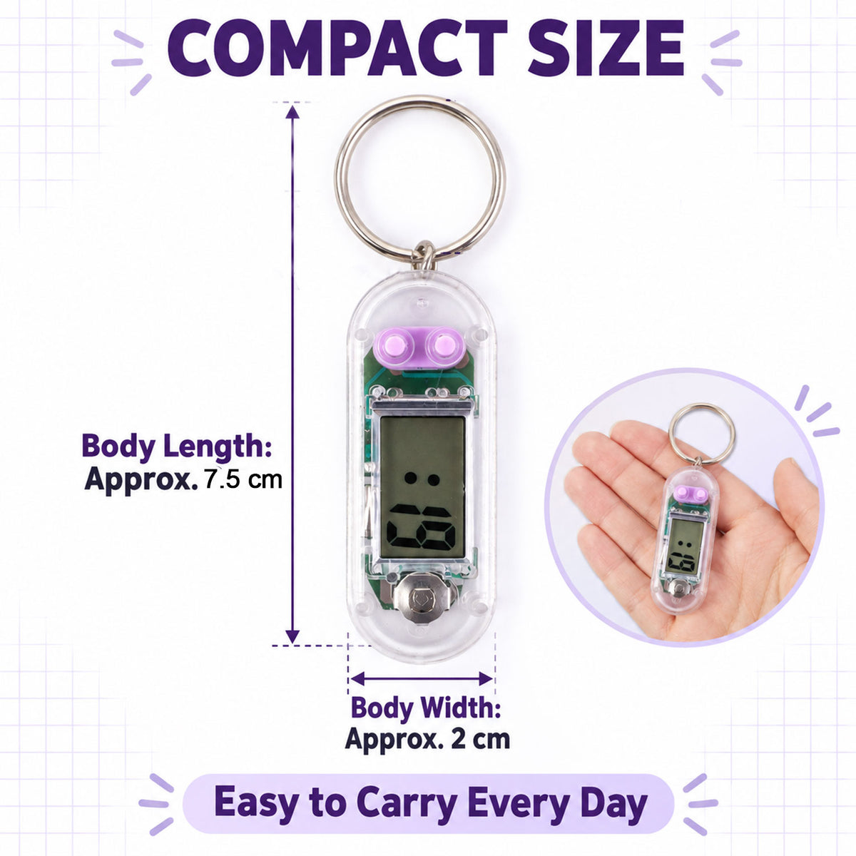 Transparent Digital Clock Keychain with LCD Display for Everyday Timekeeping (1 Pc)