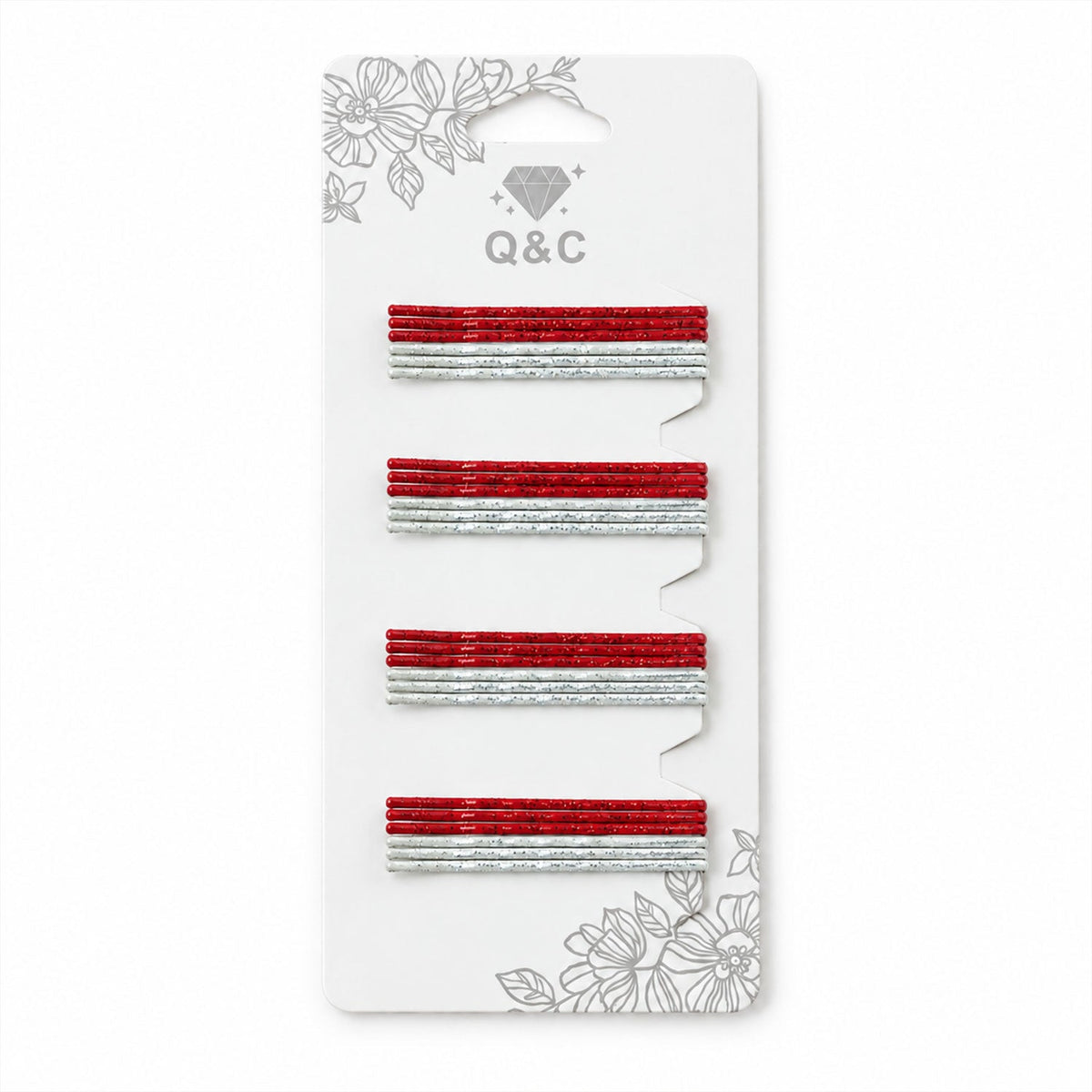 glitter red and silver metal hair pins set