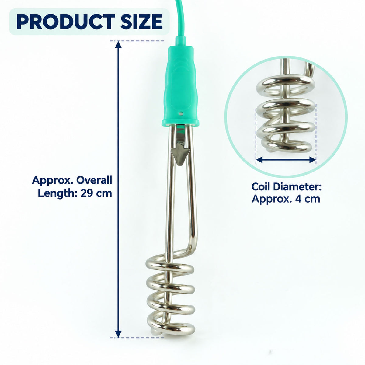 Electric Immersion Water Heater Rod with Spiral Coil and Hanging Rim Clip (1 Pc)