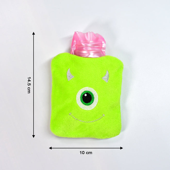 Green One-Eyed Monster Print Small Hot Water Bag with Cover for Pain Relief