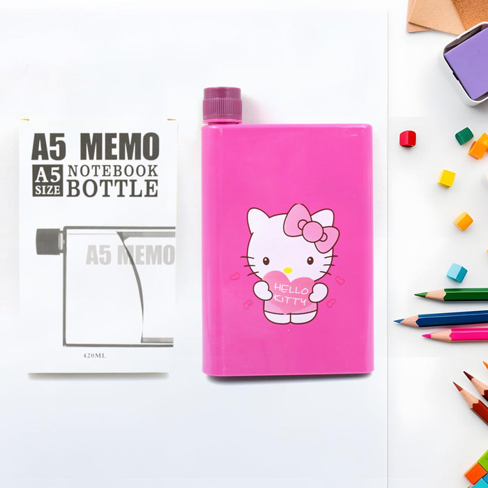 Kitchen Storage A5 size Flat Portable NoteBook Shape Water Bottle With a Cartoon Character Design-Hello Kitty - For School Outdoors and Sports Return Gift/Birthday Gift (1 Pc 420ML)